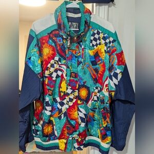 Colorful Geometric Pattern Jacket Vintage Windbreaker